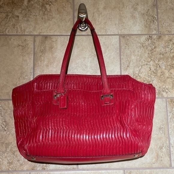 Coach Taylor Gathered Leather Alexis Carryall Tote Purse Red Bag